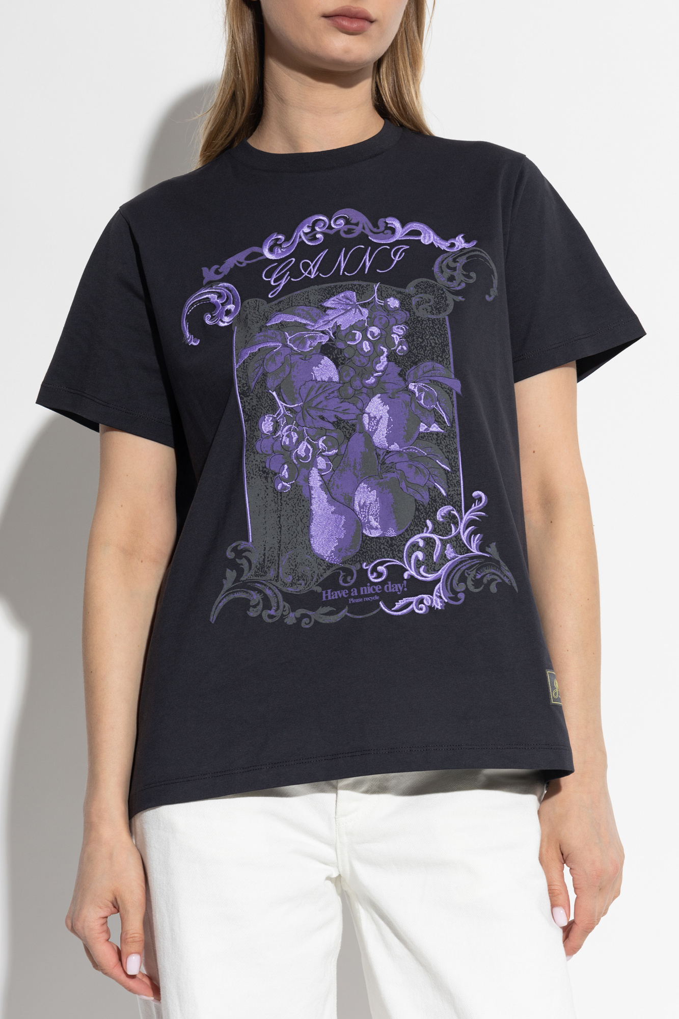 ganni tシャツ Czarny T-shirt z nadrukiem Ganni - Vitkac Polska